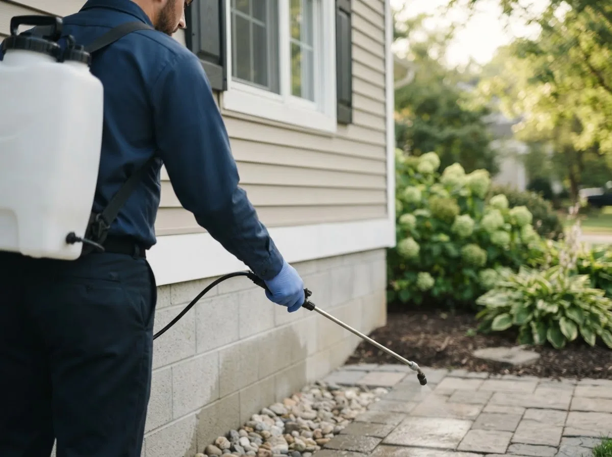 Pest control technician inspecting a home in Homerville, GA